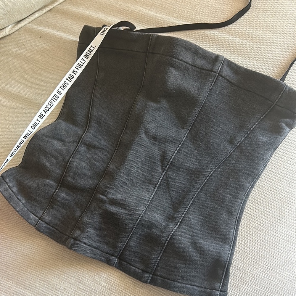 washed grey hidden cult top w zip, brand new